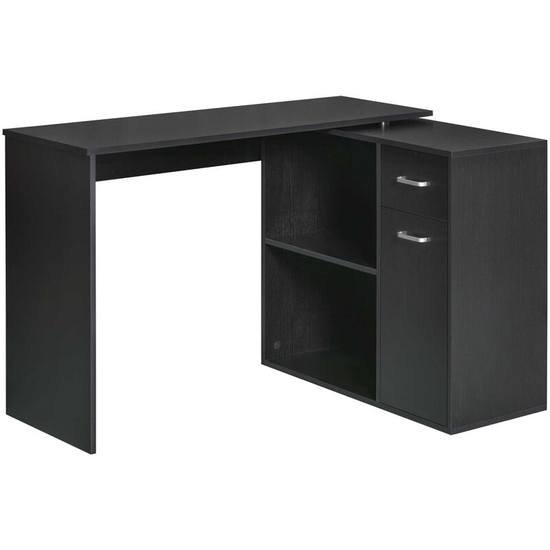 Homcom 360 Rotating Corner Desk L Shaped Table Storage Shelf Cabinet Drawer Combo Black Uk836 073bk0331