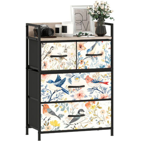 HOMCOM 4-Drawer Chest of Drawers, Fabric Dresser, White