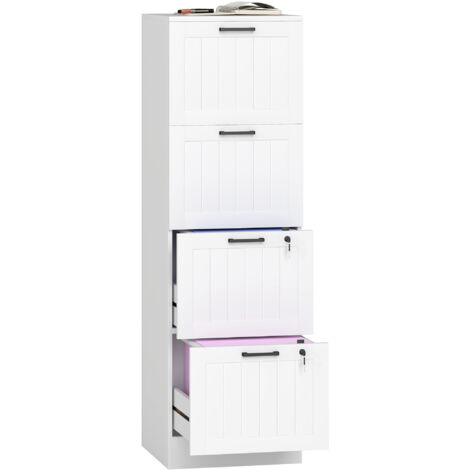 HOMCOM 4 Drawer File Cabinet with Lock and Adjustable Hanging Bars, White