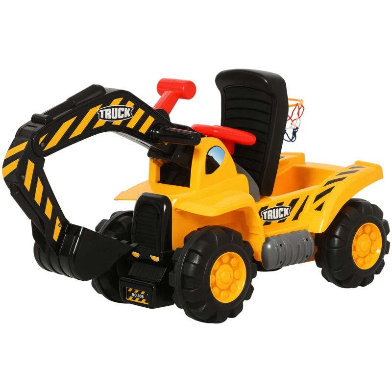 

Homcom - 4 en 1 Excavadora Juguete para +3 Años con Pala Caja Oculta Aro 98x30x46cm - Amarillo, Negro