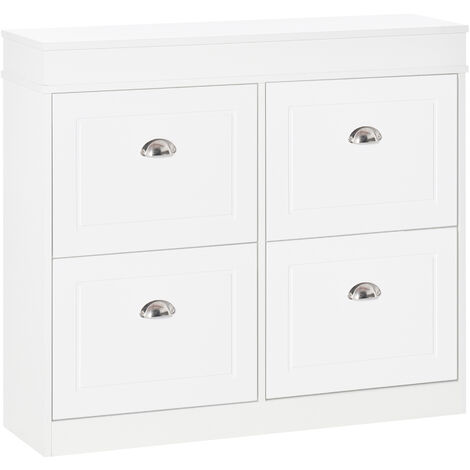 HOMCOM 4 Flip-Drawer Shoe Cabinet Modern Home Tidy Storage Adjustable White