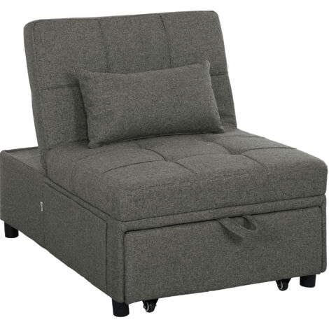 HOMCOM 4-in-1 Pull Out Sleeper Chair Bed with Pockets, Charcoal Grey