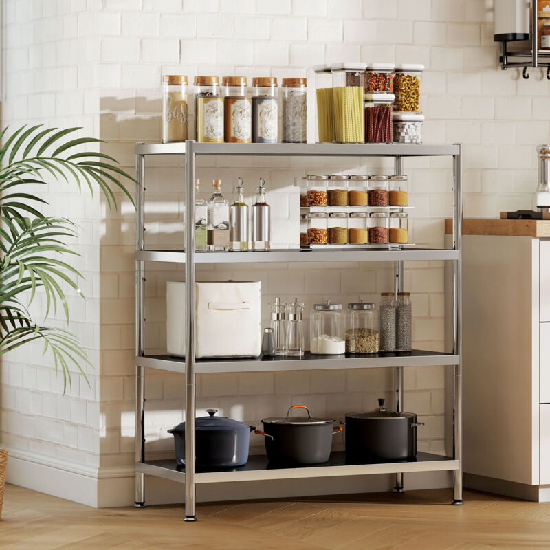 Homcom 4-Tier Stainless Steel Bakers Rack, Microwave Stand for Small Spaces