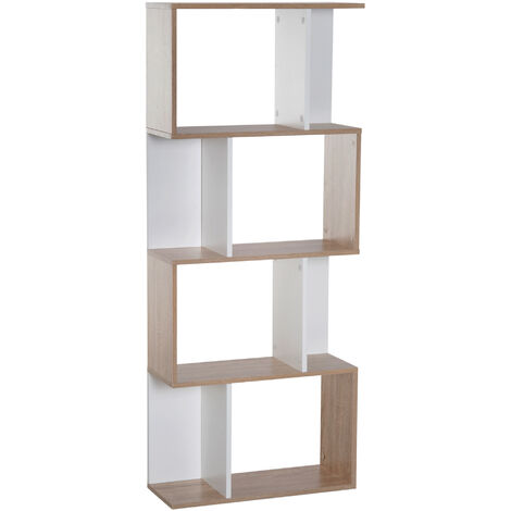 HOMCOM 4-tier Storage Display Shelving Bookcase S Shape design Unit White