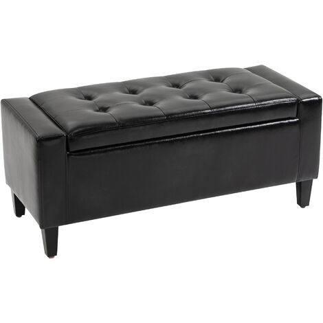 main image of "HOMCOM 40x90cm PU Leather Storage Ottoman Bench Wood Frame w/ Tufting Feet Black"