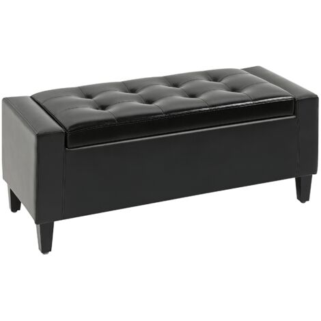 HOMCOM 40x90cm PU Leather Storage Ottoman Bench Wood Frame w/ Tufting Feet Black