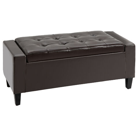 main image of "HOMCOM 40x90cm PU Leather Storage Ottoman Bench Wood Frame w/ Tufting Feet Brown"