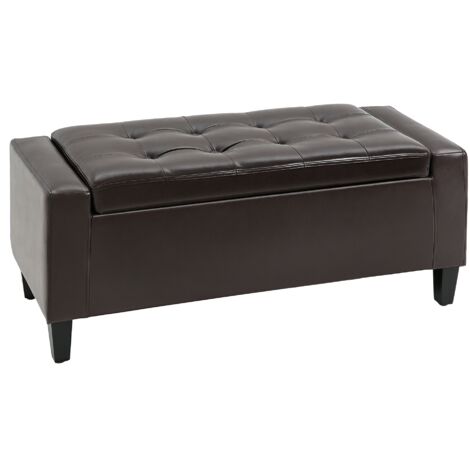 HOMCOM 40x90cm PU Leather Storage Ottoman Bench Wood Frame w/ Tufting Feet Brown
