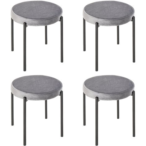 HOMCOM 4er-Set Esszimmerhocker Stapelbar Esszimmerstühle Küchenstuhl mit gepolstertem Sitz, Samtoptik Sitzhocker Samt für Küche Esszimmer Metall Grau 41,5 x 41,5 x 46 cm