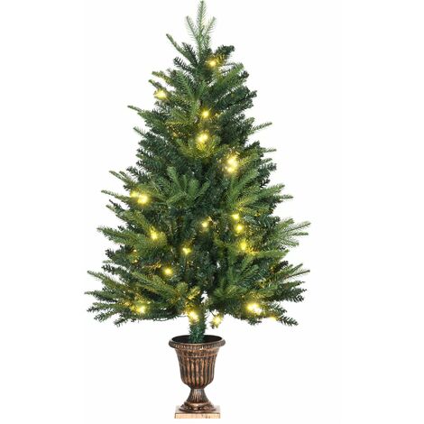 HOMCOM 4FT Christmas Tree Spruce Entrance Décor W/ Clear LED Lights Vase Base