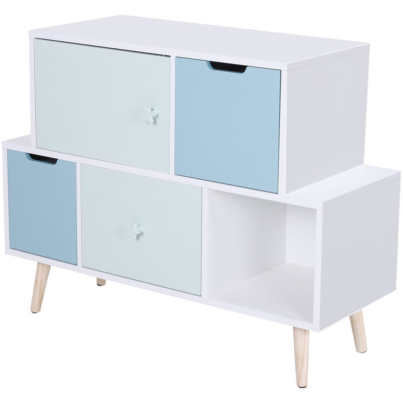 Homcom 5 Cube Kids Storage Cabinet W Solid Wood Legs Bedroom White Blue Uk311 009bu0331