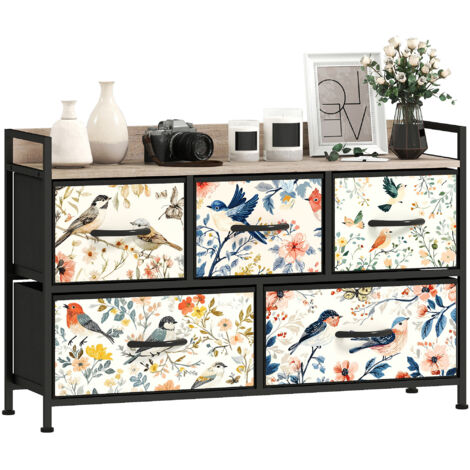 HOMCOM 5-Drawer Chest of Drawers, Fabric Dresser, White