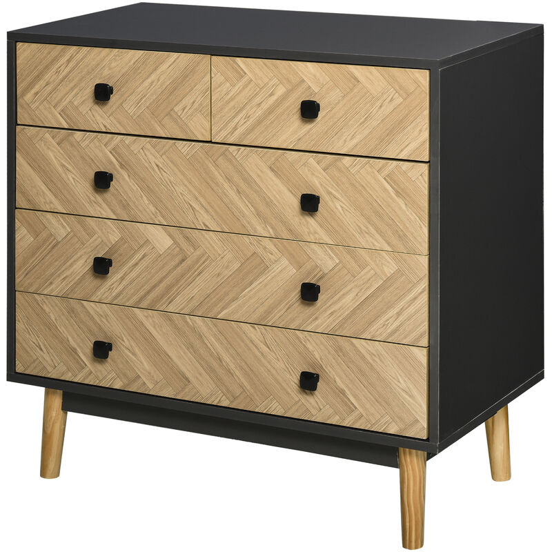 Homcom - 5-Drawer Storage Cabinet Chest w/ Metal Handles Bedroom Living Room
