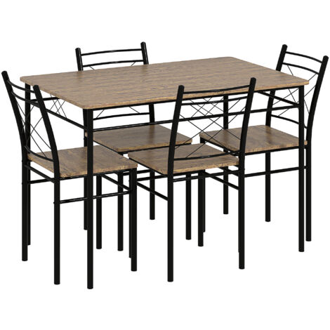 HOMCOM 5 Piece Dining Table and Chairs Set, Space Saving, Oak