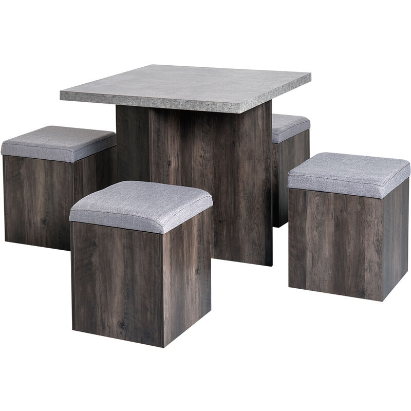 5 Pieces Dining Table 4 Storage Ottoman Chair Seat Removable Lid - Homcom