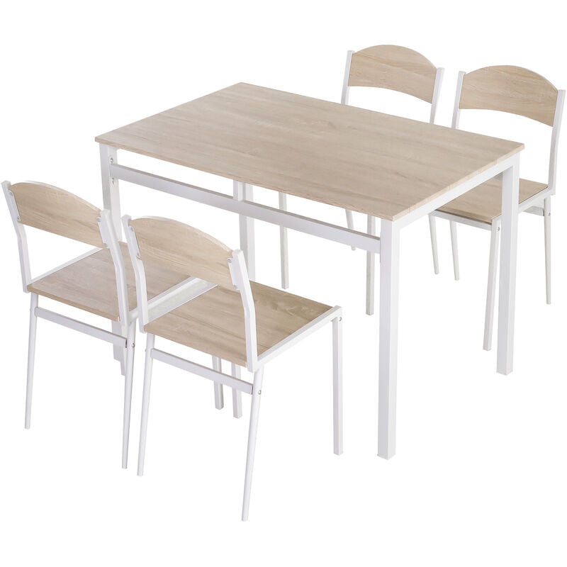 Homcom - 5-teilige Essgruppe Sitzgruppe Esstisch Set Holzmaserung MDF + Metall Grau + Weiß mit 1 Tisch + 4 Stühlen - natur/weiß
