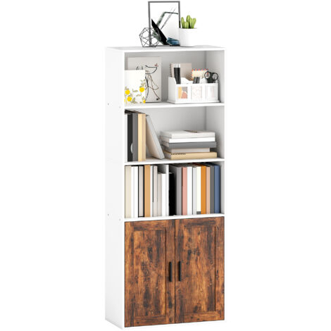 HOMCOM 5-Tier Bookcase, Tall Bookshelf with Adjustable Shelf, Rustic Brown