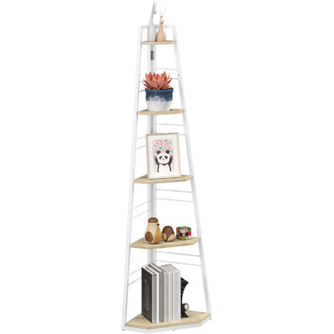 HOMCOM 5-Tier Corner Shelf, Shelving Unit with Adjustable Feet, Natural Wood