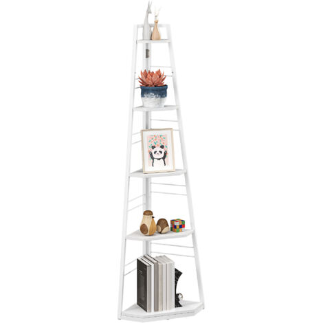 HOMCOM 5-Tier Corner Shelf, Shelving Unit with Adjustable Feet, White