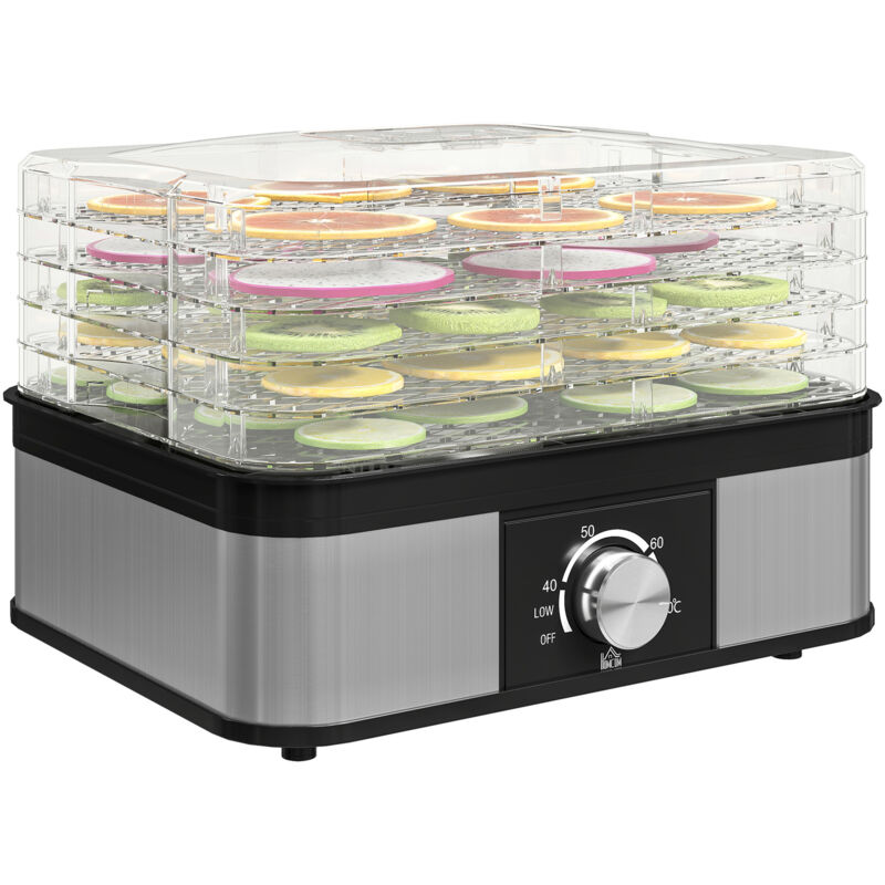 HOMCOM 5 Tier Food Dehydrator, 245W for Drying Fruit, Meat, Vegetable, Black, Black
