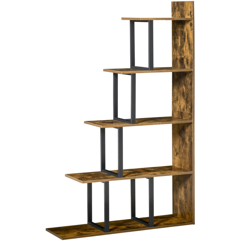 Homcom 5-Tier Ladder Shelf Display Plant Stand Home Ladder Rustic Brown