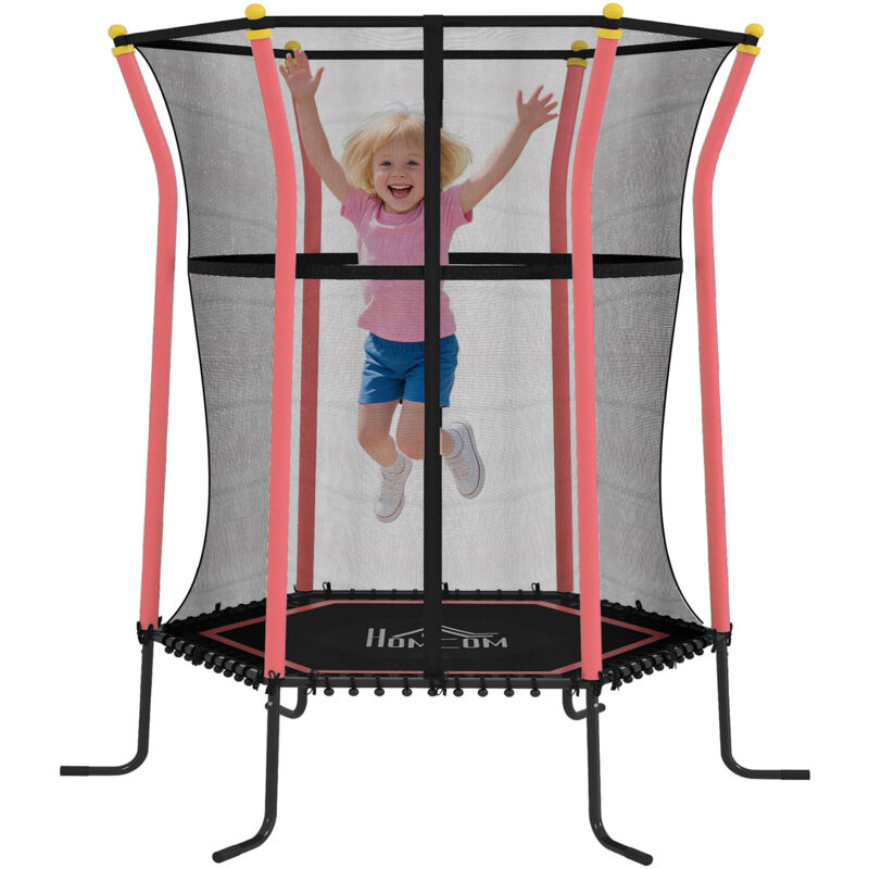 Homcom - 5.4FT Kids Trampoline w/ Enclosure Indoor Outdoor for 3-10 Years Red