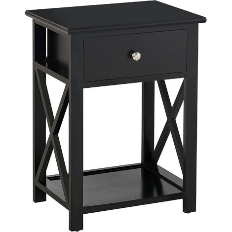 HOMCOM 55cm End Side Table w/ Drawer Shelf Home Storage Furniture Black