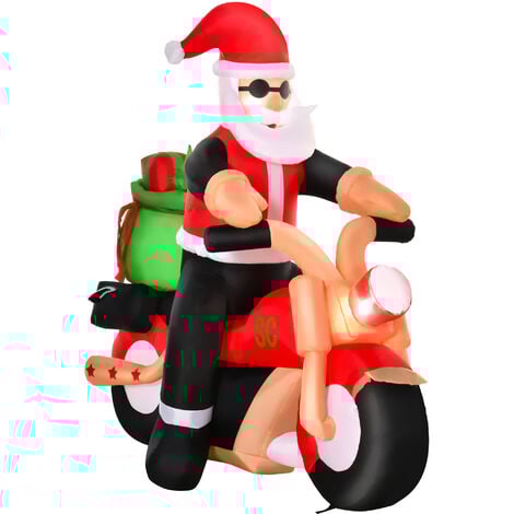 HOMCOM 5.5ft Light-Up Inflatable Santa Claus Riding a Bike Decoration for Lawn