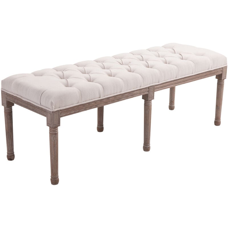 HOMCOM 56” Chic Button Tufted 3 Person Stool Bench Bedside Vintage Solid Wood Beige