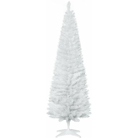 HOMCOM 5FT/7FT Pencil Slim Artificial Christmas Tree with Study Stand Tips Green White