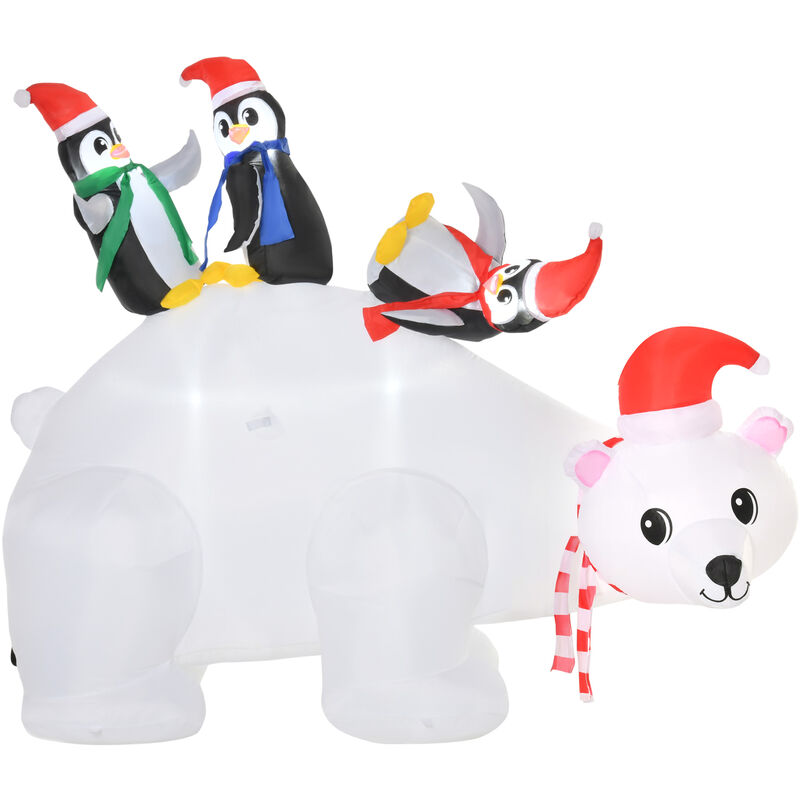HOMCOM 5ft Christmas Inflatable Polar Bear Penguin Lighted Lawn Garden Decor - White
