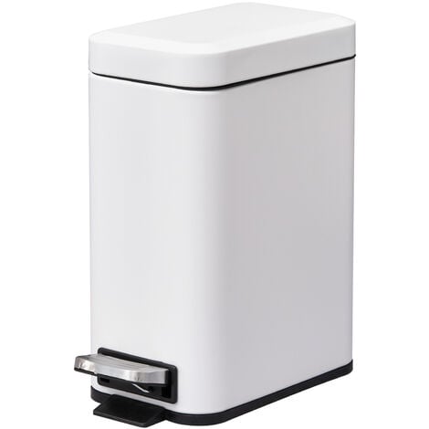 HOMCOM 5L Rectangle Compact Bin Steel Body Inner Bucket Quiet-Close Lid w/Pedal White