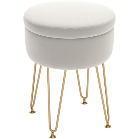 HOMCOM 5L Velvet Footstool with Removable Lid for Bedroom, Cream White