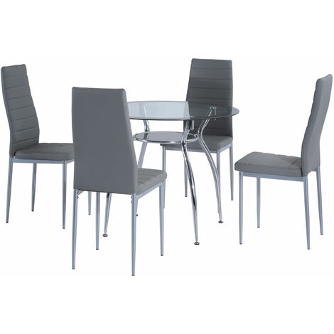 main image of "Homcom 5pcs Dining Room Set Table Chairs Contemporary Modern Furniture Tempered Glass (Grey)"