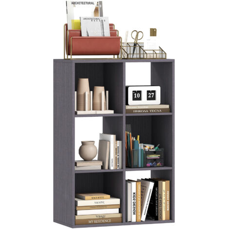 HOMCOM 6-Cube Bookshelf, Display Shelving Unit for Home Office, Grey