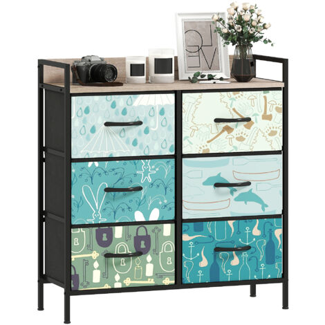 HOMCOM 6-Drawer Chest of Drawers, Fabric Dresser with Open Shelf, Blue