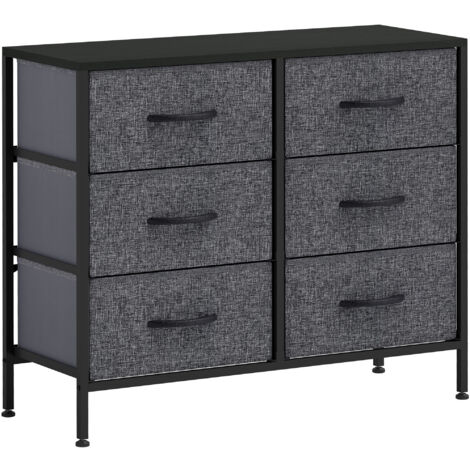 HOMCOM 6 Drawer Fabric Chest of Drawers w/ Wooden Top for Hallway Black