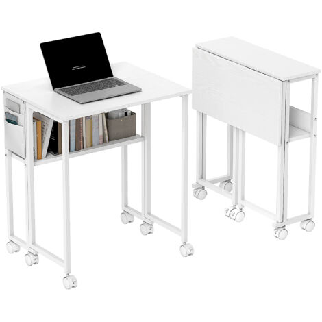 HOMCOM 63 cm Foldable Computer Desk on Wheels for Small Spaces White