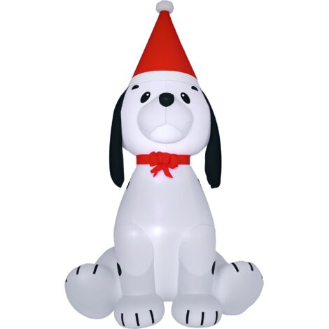 HOMCOM 6ft Inflatable Christmas Puppy Dog Wearing Santa Hat Built-in LED Light