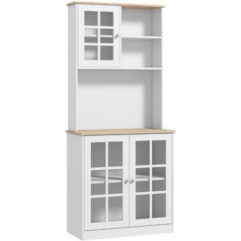 "HOMCOM 72"" Kitchen Solid Storage Sideboard Cabinet with Glass Door, White"