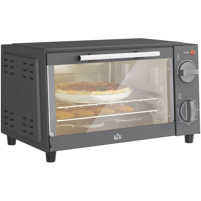 HOMCOM Mini Oven 9L Countertop Electric Grill w/ Temp Timer Control 750W Grey, Grey