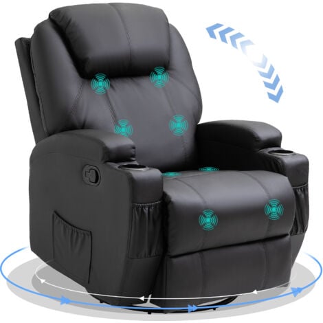 HOMCOM 8-Point Massage Recliner Sofa Rocking Swivel with Remote, Black