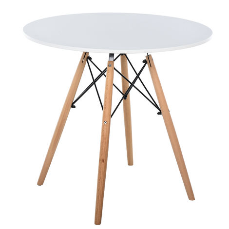 main image of "HOMCOM 80cm Scandnavian Style Dining Side Table Modernw/ Wood Legs Round Top White"