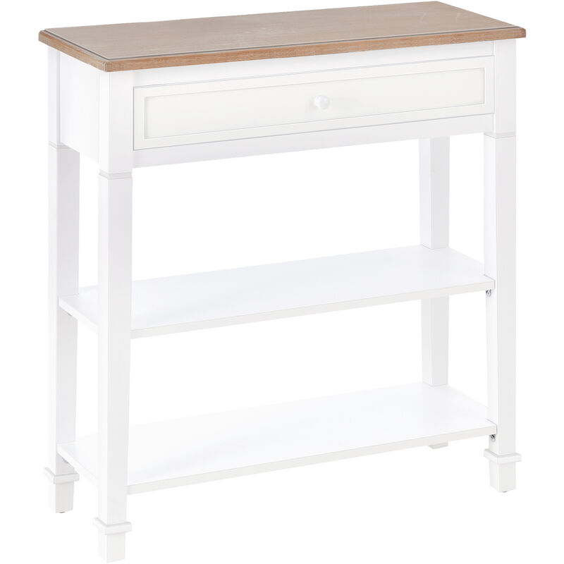 80x75cm Console Table w/ Drawer 2 Shelves Worktop Handle Retro White - White - Homcom