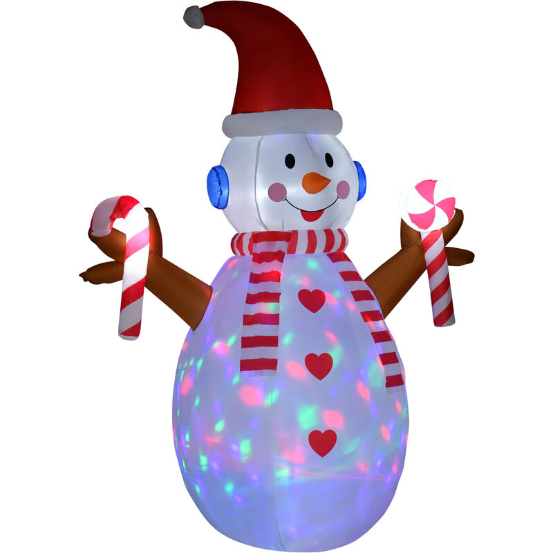 Christmas Inflatable Snowman, Rotating Lighted Indoor Outdoor Decoration - White - Homcom