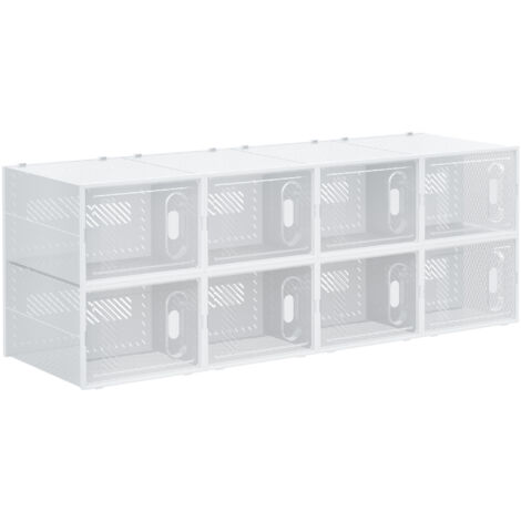 HOMCOM 8PCS Stackable Clear Plastic Shoe Storage Box for UK/EU Size 12/46