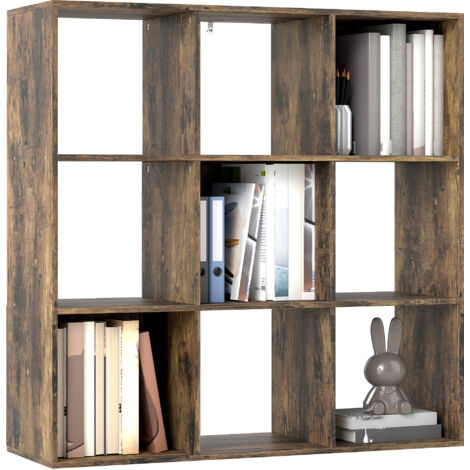 HOMCOM 9 Cube Storage Unit Cabinet Bookcase Display Shelves, Rustic Brown