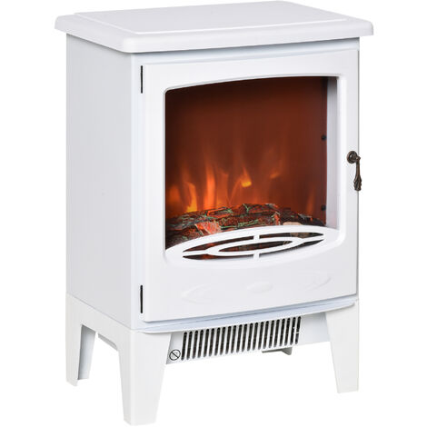 main image of "HOMCOM 900W/1800W Freestanding Electric Fireplace Stove Heater w/ Flame Effect White"