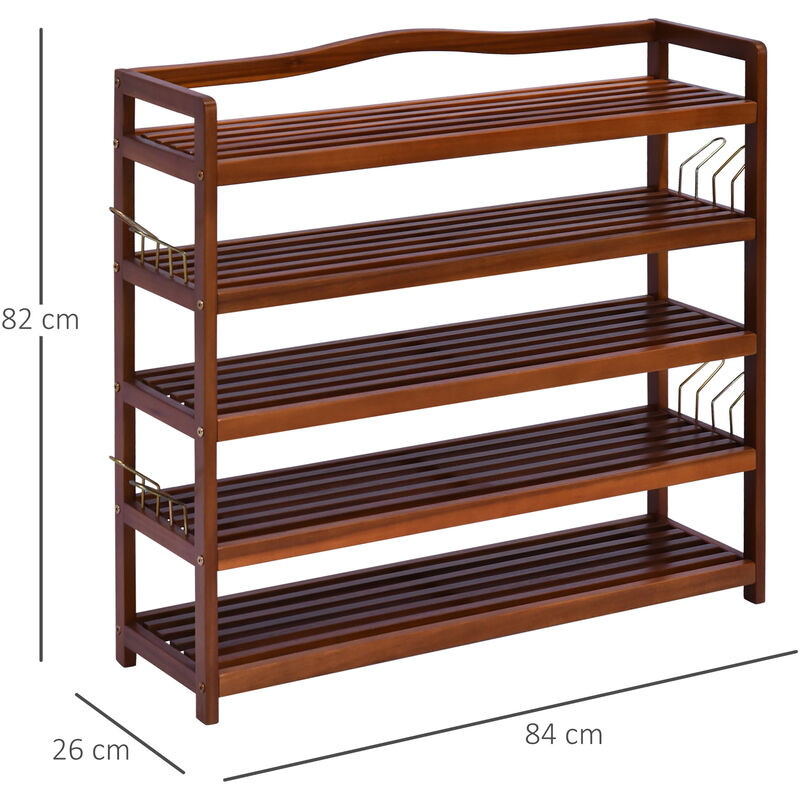 Homcom Acacia Wood 5 Tier Shoe Storage Rack Hallway Organiser Shelf 84l X 26w X 82h Cm Uk833 4380331