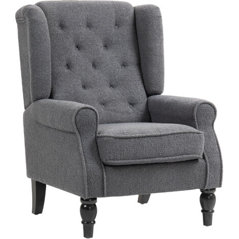 HOMCOM Accent Armchair Home Furniture Retro Tufted Club Fabric Charcoal Grey
